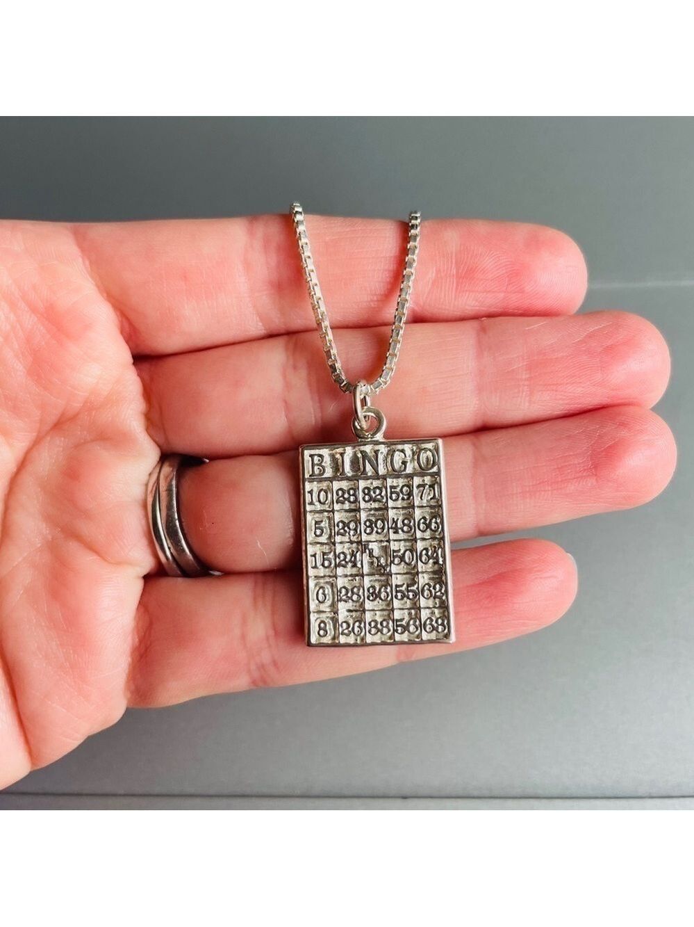 Bingo Card Pendant Sterling Silver Milor Box Chain Necklace Game Night N… - Picture 3 of 8